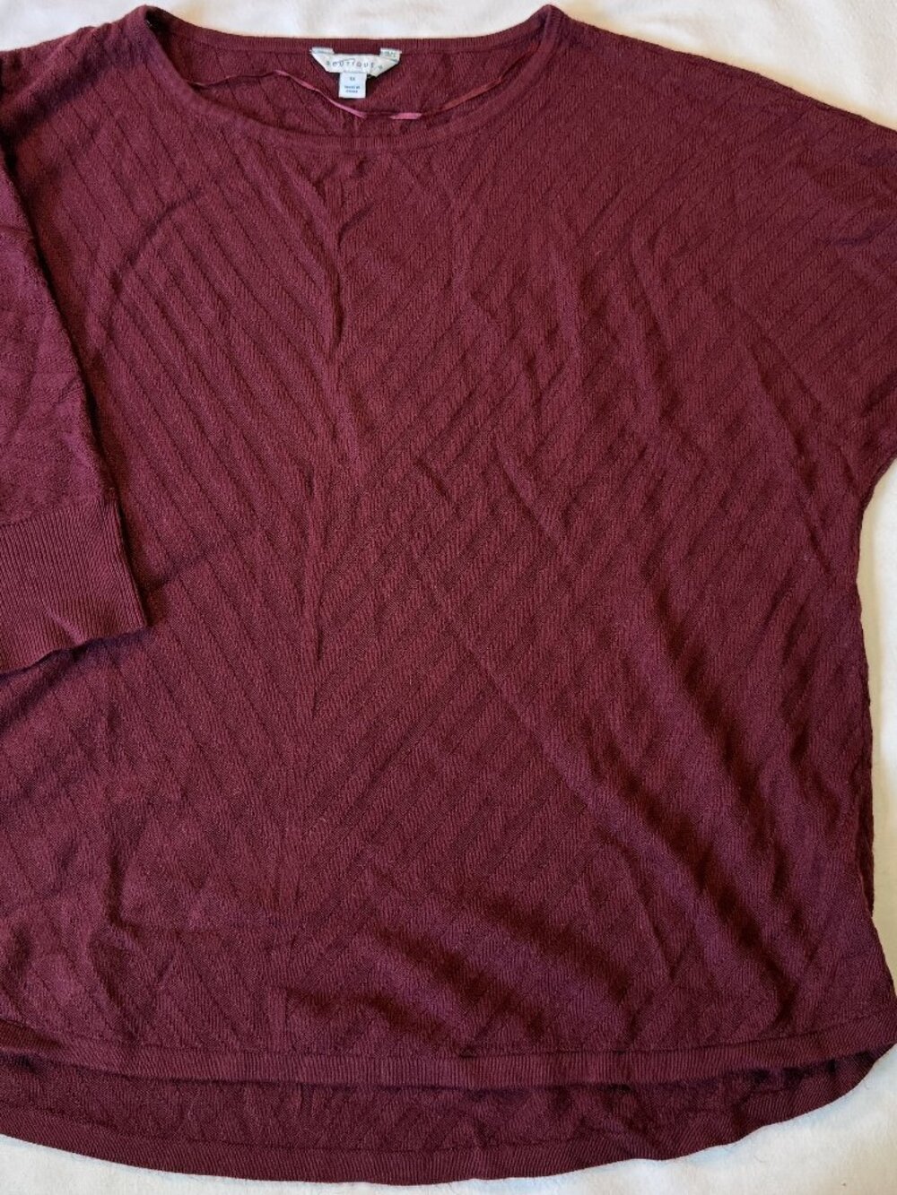 Boutique Maroon Ribbed Knit Sweater 1X Cozy Fall Winter Layering Top